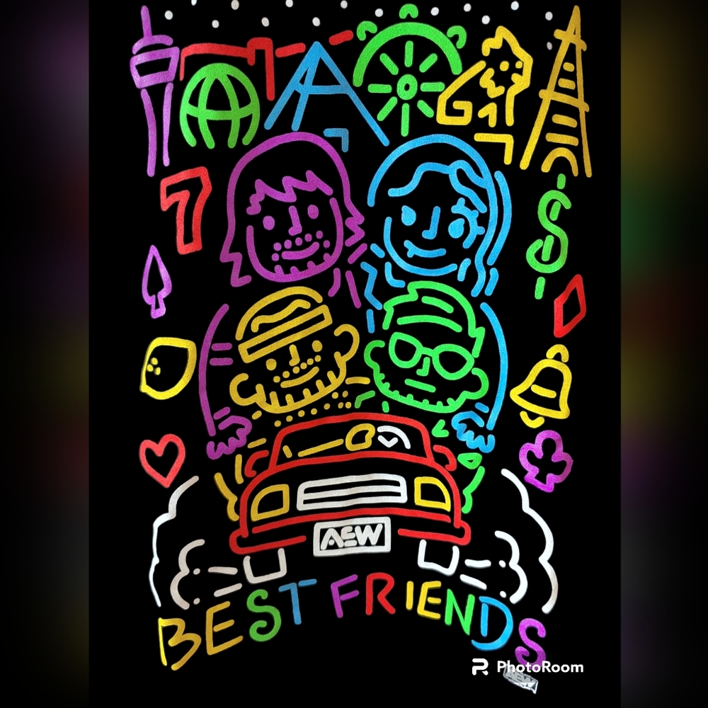 AEW Wrestling New Best Friends Black and Neon Short Sleeve T-shirt Size S - Picture 2 of 5